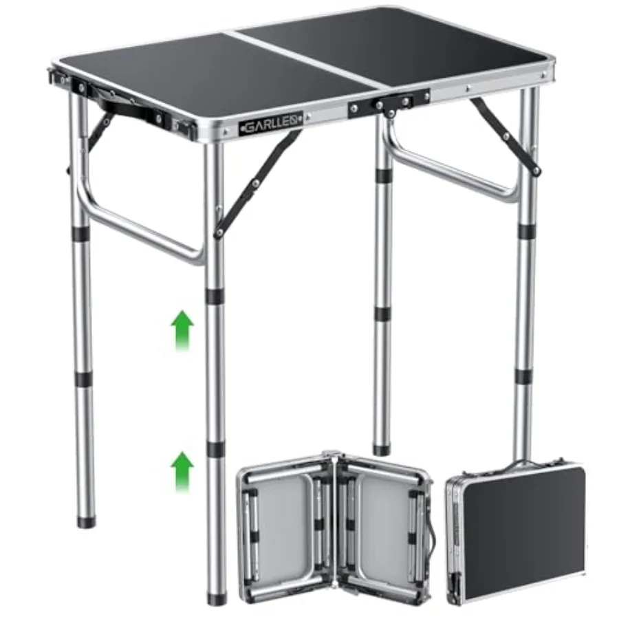 

2Feet Folding Camping Table, Portable Folding Picnic Table with 3-Height Adjustable, Lightweight Aluminum Outdoor Tables for BB