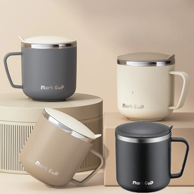 

Japanese-Style Water Cups Sophisticated Double-Layer MinimalisCoffee Milk Measuring Cup Lid Stainless Steel Insulated Mug