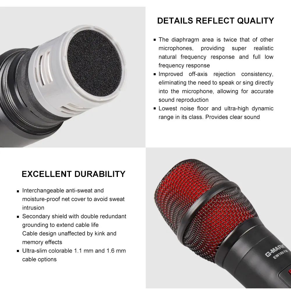G-MARK EW100 Wireless Handheld Microphon Professional UHF Karaoke Frequency Adjustable 50M For Party Show Stage Wedding