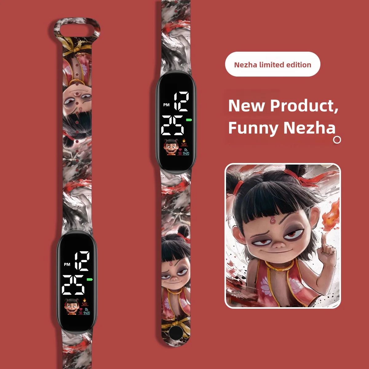 10Pcs/Lot NeZha Strap LED Electronic Watch Fashion Colorful Bracelet Touch Waterproof Student Kids Digital Watches Gifts