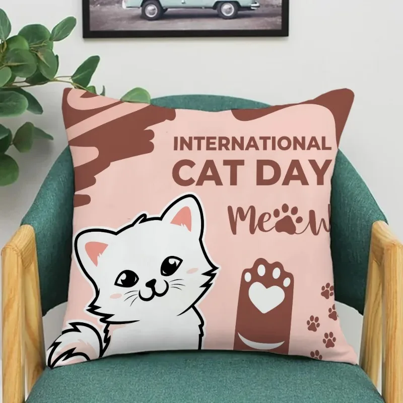 Minimalist Cat Cushion, Home Decorative Pillowcases, Throw, 40x40, 45x45 Peach skin polyester pillowcase