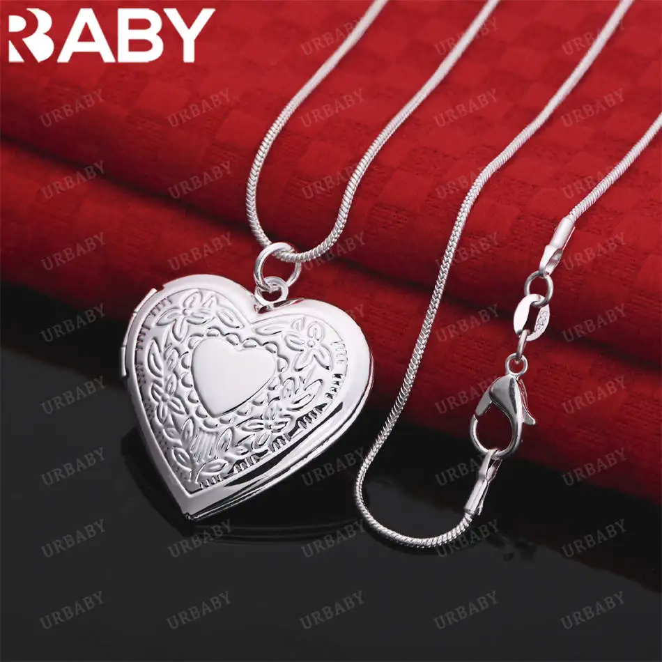 

URBABY 40-75cm 925 Sterling Silver Retro Heart Pendant Necklace For Women Charm Trend Birthday Gifts Fashion Party