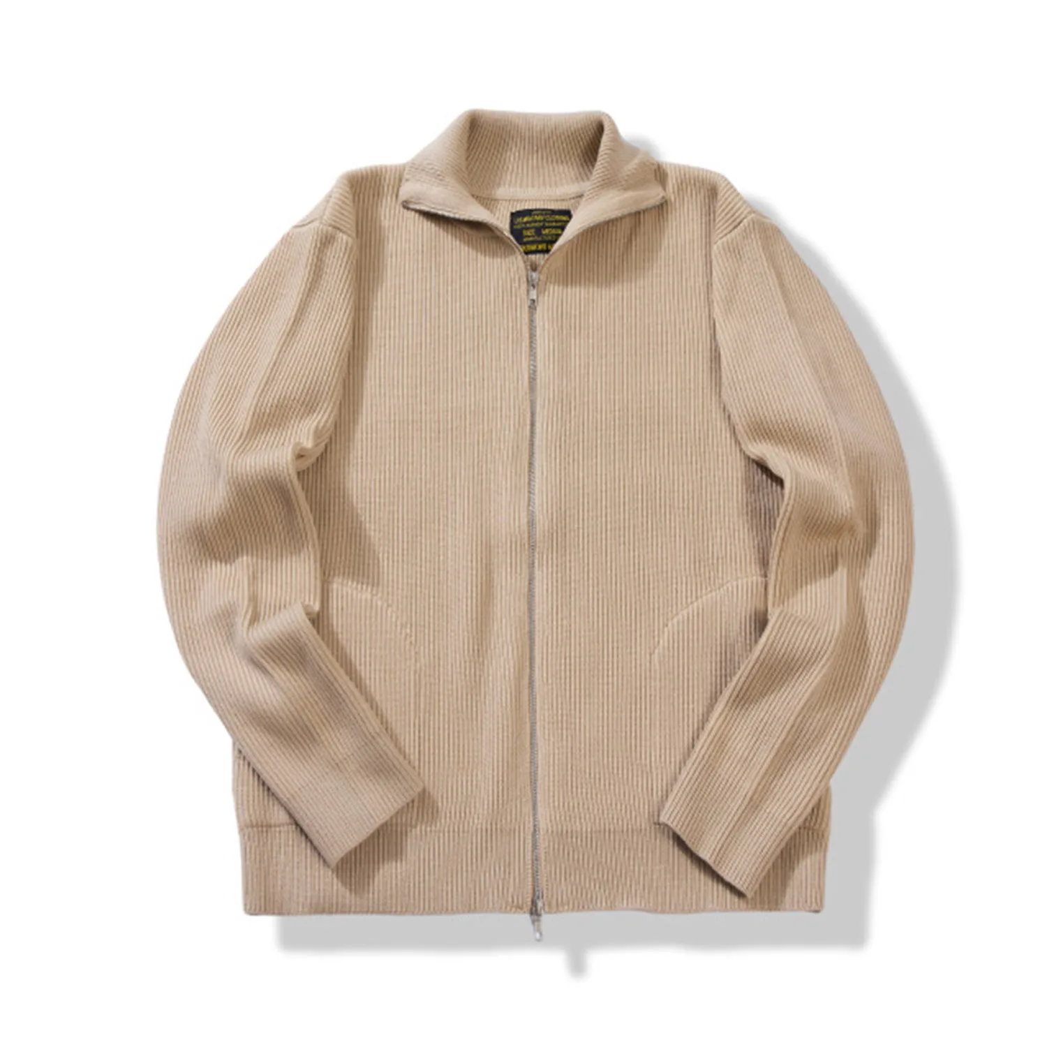 

Amekaji осенне-зимний тяжелый толстый шерстяной мужской вязаный кардиган с воротником-стойкой и двойной молнией, свитера для улицы