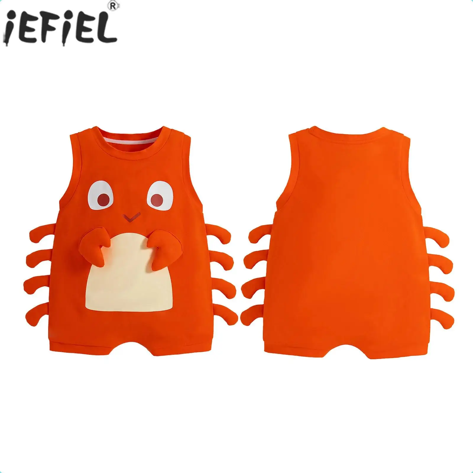 

0-24M Baby Sleeveless Cute Crab-Shaped Romper Bodysuit Casual Daily Wear Holiday Photography Halloween Theme Party Costume