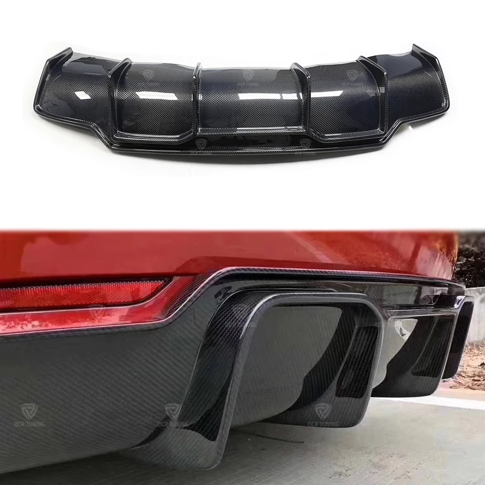 V Style Carbon Fiber Rear Diffuser for Tesla Model 3 Sedan 4-Door Rear Bumper Splitter Glossy Black