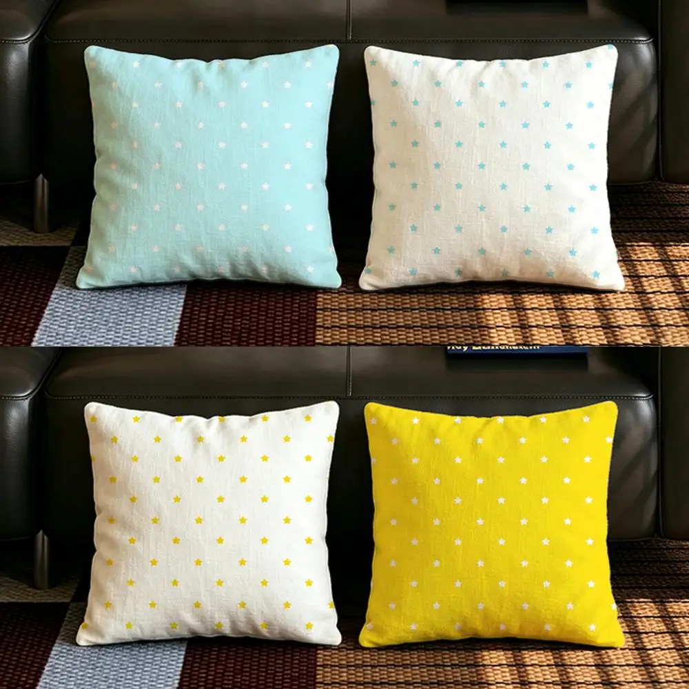 Pattern S-Star P-Polka Cushion Cover Natural Linen Pillowcase Set, All-in-One Decor for Sofa, Bedroom & Chair