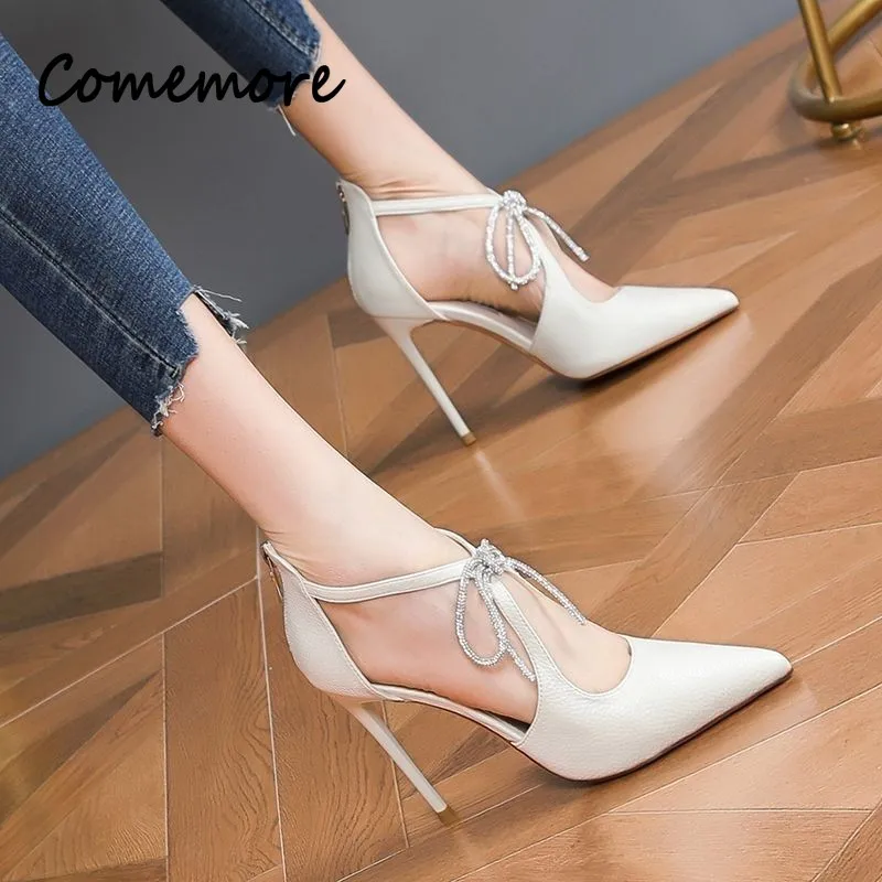 Comemore Summer Stilettos Plus Size 34 Wedding Shoes 2023 Women\'s Pointed Toe Pumps Sandals Thin High Heels Zapatos De Mujer 34