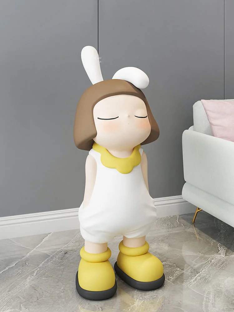 Cute Rabbit Girl's Luxury Living Room Decoration Statues Home Decor Sculpture TV Cabinet Sofa Side Large Landing Ornaments Gift