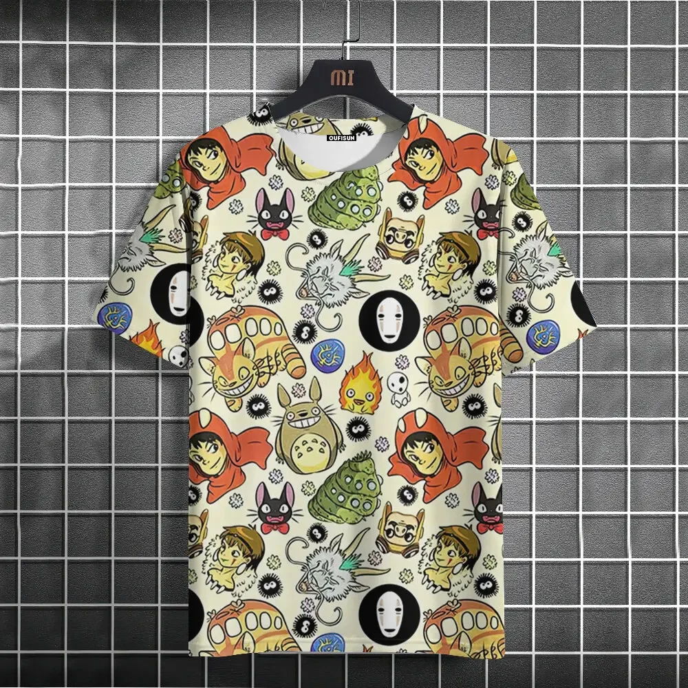 

New Fashion 3D Printed T-shirts, Japanese Anime Totoro Printed Men's T-shirts, Summer Casual Short-sleeved Retro Harajuku Men's