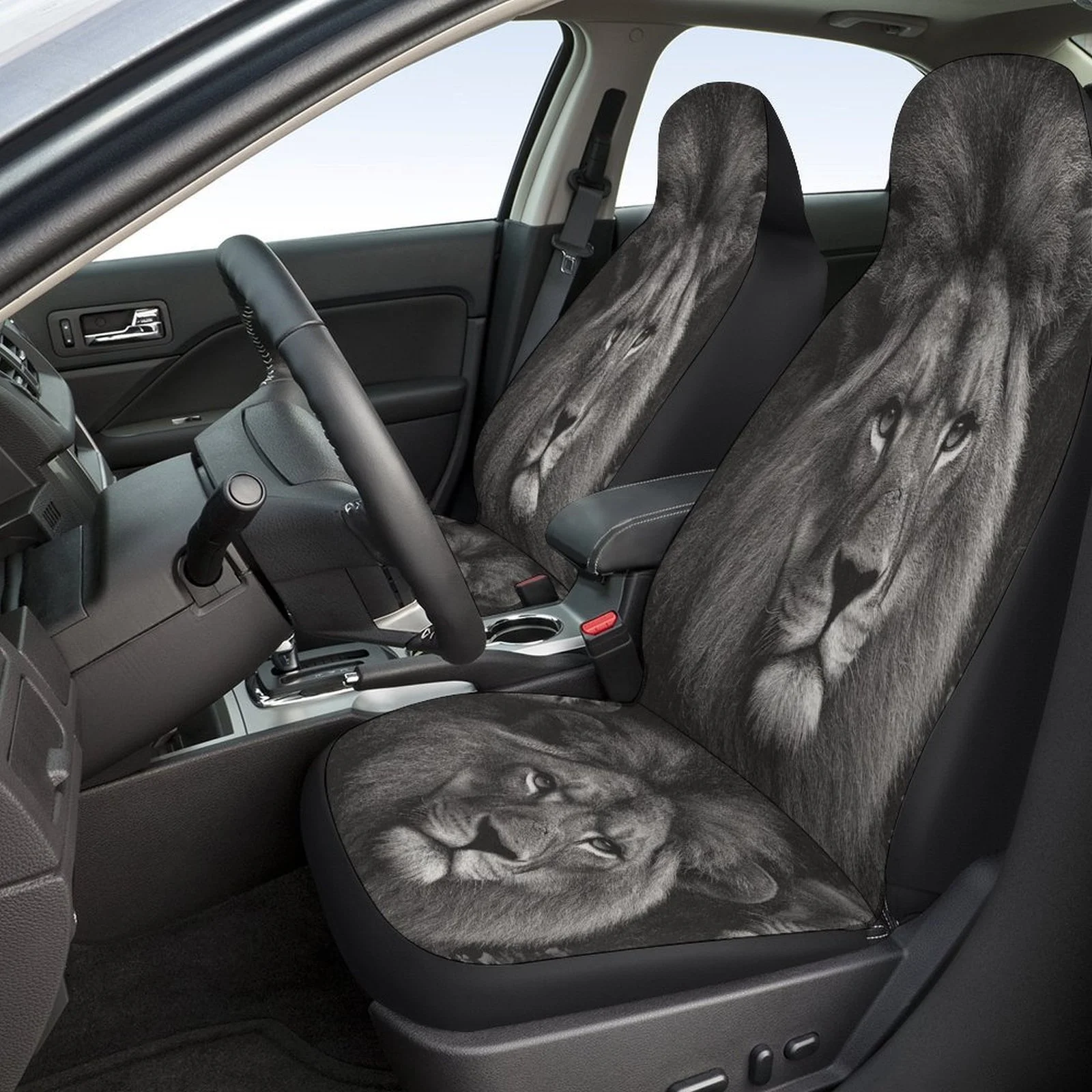 Lion Portrait Themed Car Seat Cover Set For Most Cars, Trendy Novelty Car Seat Protector Covers Full Set, Universal Car Seat Cov