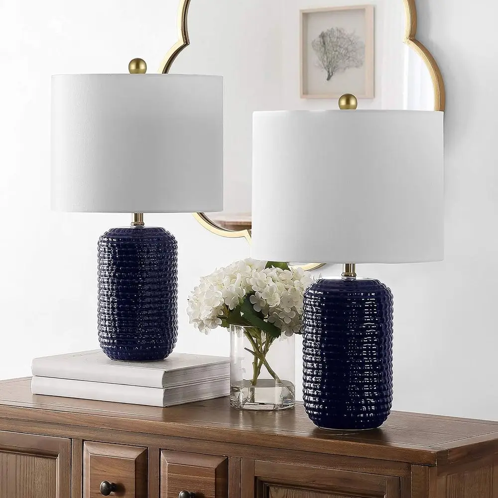 Navy Blue 22-inch LED Table Lamp Set for Bedroom, Living Room, and Office (2 Pack with Bulbs) view 3