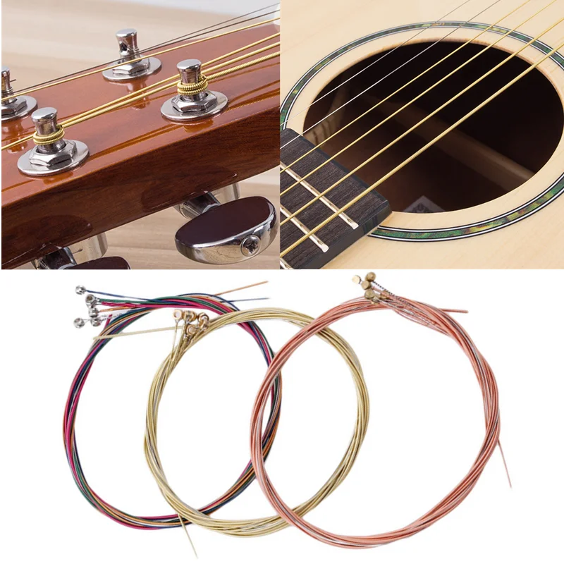 Quality Acoustic Guitar Strings Rainbow Colorful Guitar Strings E-A For Acoustic Folk Guitar Classic Guitar Multi Color Parts