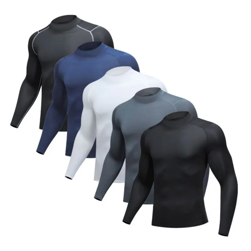 

Men's Gym Running Long Sleeve T-shirt High Elastic Quick-drying Fitness Tops Half Turtleneck Compression Shirts