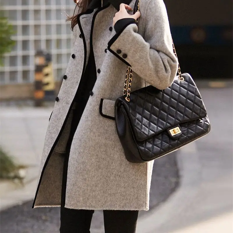 New Fashionable Contrasting Collar Woolen Coat with Slimming and Casual Plus Size Woolen Coat for Women