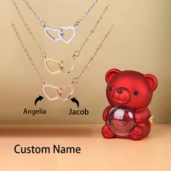 Custom Text Double Love Heart Eternal Necklace With Luxury Bear Rose Gift Box For Women Girlfriend 2025 Valentine Christmas Gift