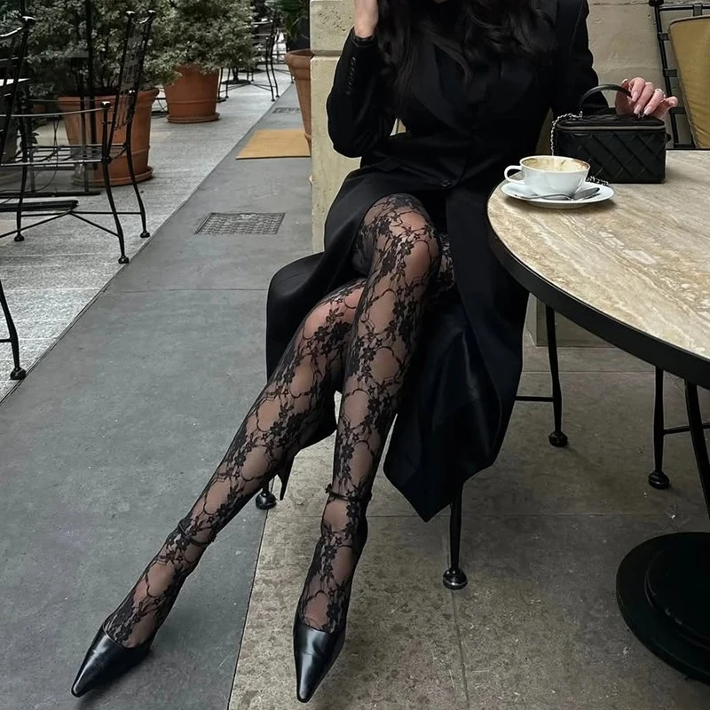 

TARUXY Summer Openwork Lace Stockings Women High Elastic Thin Rose Crochet Pantyhose Leisure Slim Breathability Leggings Female