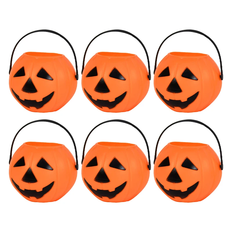 4/8Pcs Halloween Pumpkin Buckets Candy Gift Holder Kids Trick Or Treat Mini Plastic Lantern Basket Cauldron Party Decor Supplies