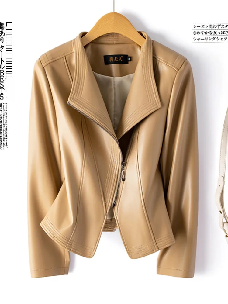   Veste en cuir véritable Ning eepskin pour femme, nouvelle collection automne-hiver 2025, coupe ajustée, fermeture éclair