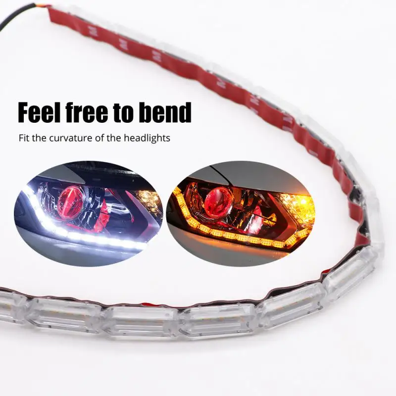 1/2PC 8-16Led Daytime Running Lights Waterproof Flexbile Car DRL Streamer Turn Signal Lamp Auto Headlight Light Strips 12V