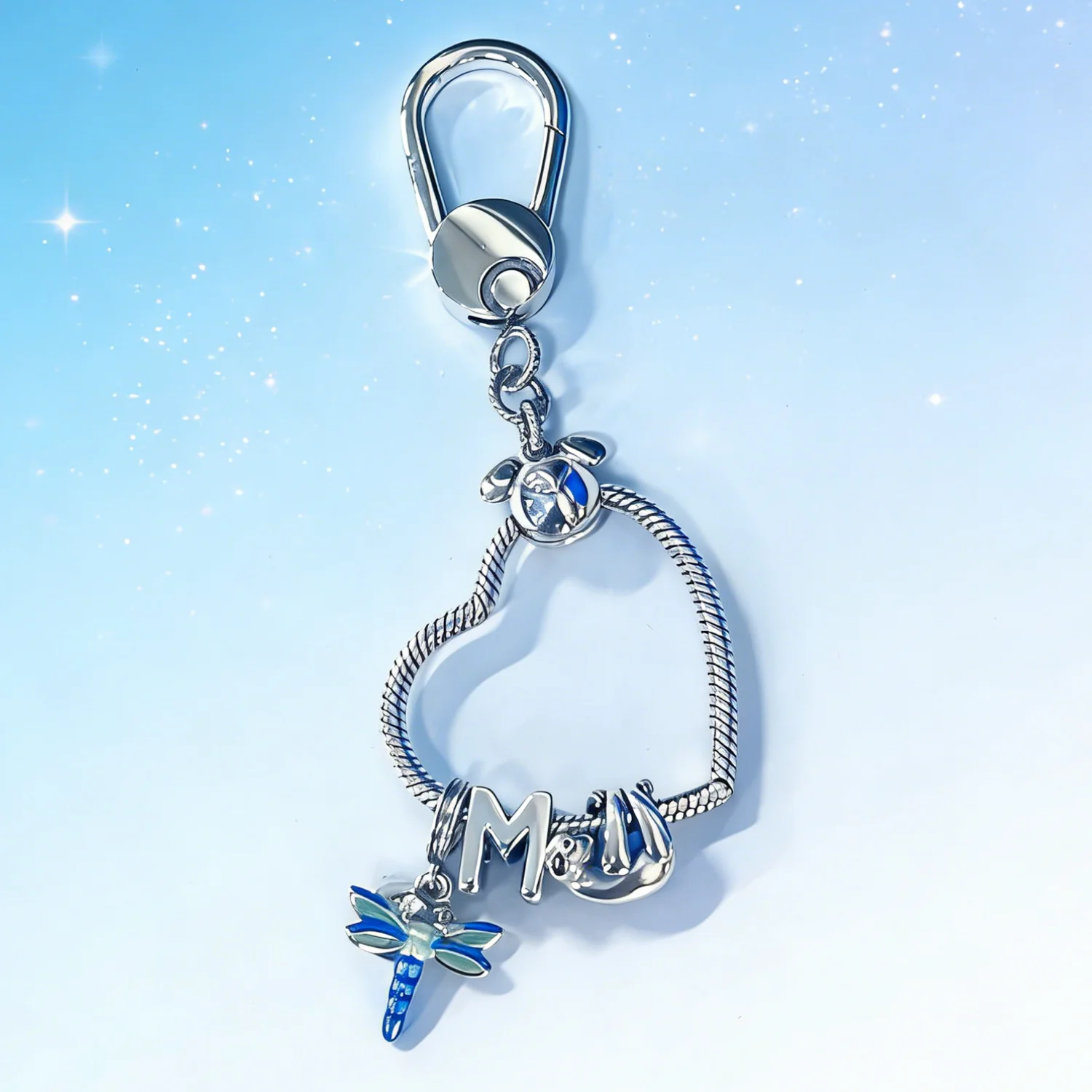 925 Sterling Silver Keychain Mickey Mouse Charm Heart Shape Snake Chain Charm Holder DIY Cartoon Jewelry Gift For Women Girl