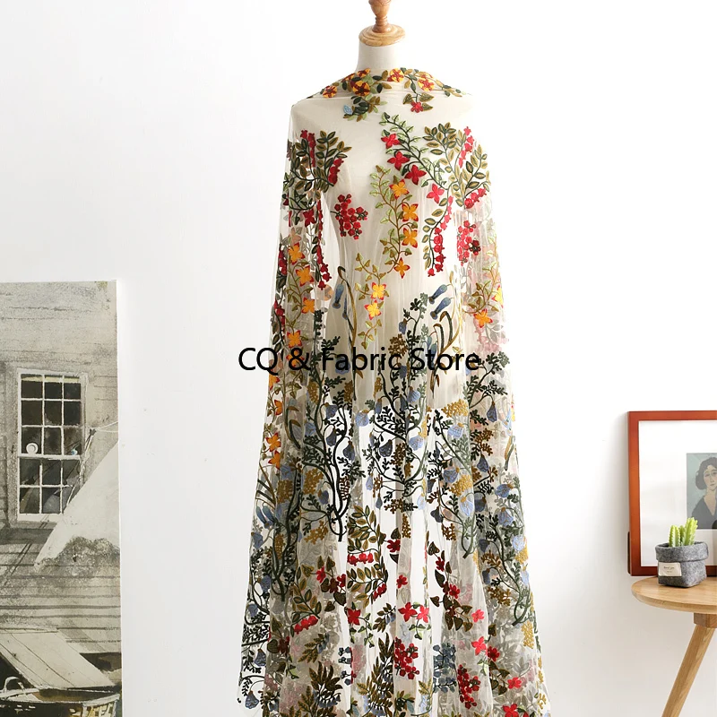 

High-grade full flower color embroidery mesh lace fabric DIY fashion skirt dress accessories Fine workmanship