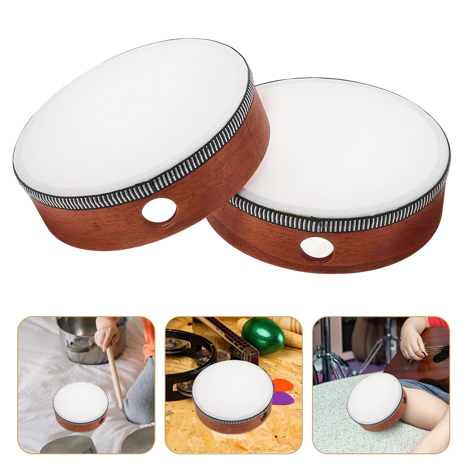 

2pcs 8 Inch Wooden Hand Drum For Kids Adults Percussion Instruments Home Church Performance Brown