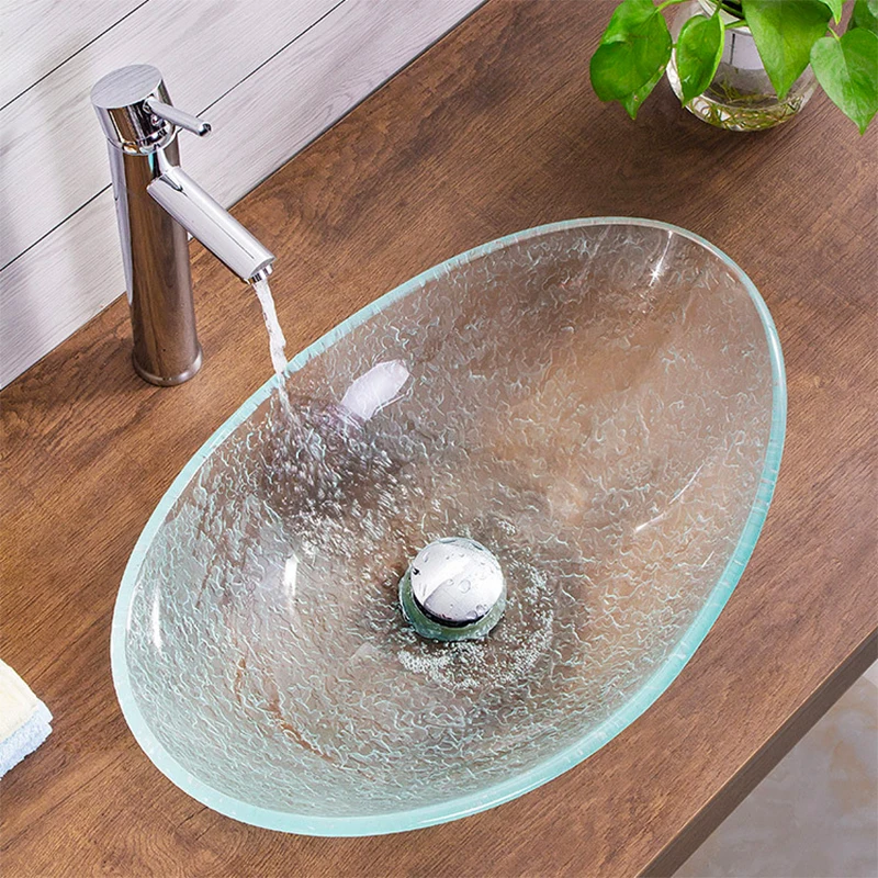 540*360*160mm Glass Sink Bathroom Washbasin Transparent Matte Crystal Oval Countertop Art Basin Balcony Hand Wash Pool with Tap