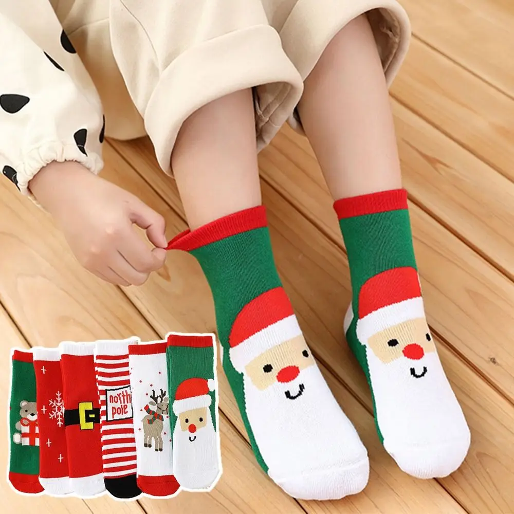 

Comfortable Cotton Children Christmas Socks Santa Claus Snowman Cartoon Hosiery Elk Korean Style Mid-Tube Socks Christmas Gift
