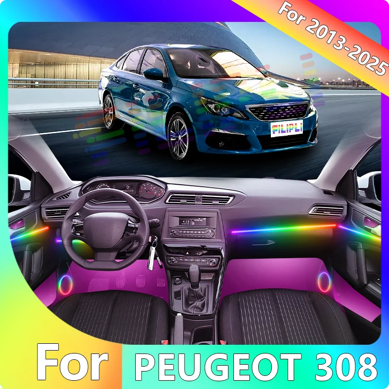 

FILIPLI For The PEUGEOT 308 For 2015 Multi Colour RGB Voice Control Car LED Mood Light Cyberpunk Music Sync Car Ambient Lights