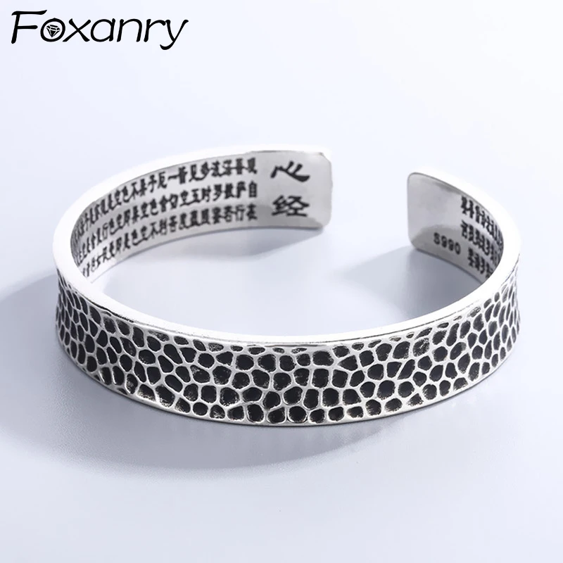 Foxanry Silver Color Irregular Bumps Sutra Cuff Bracelet For Women Couples Vintage Trendy Personality Anniversary Party Jewelry