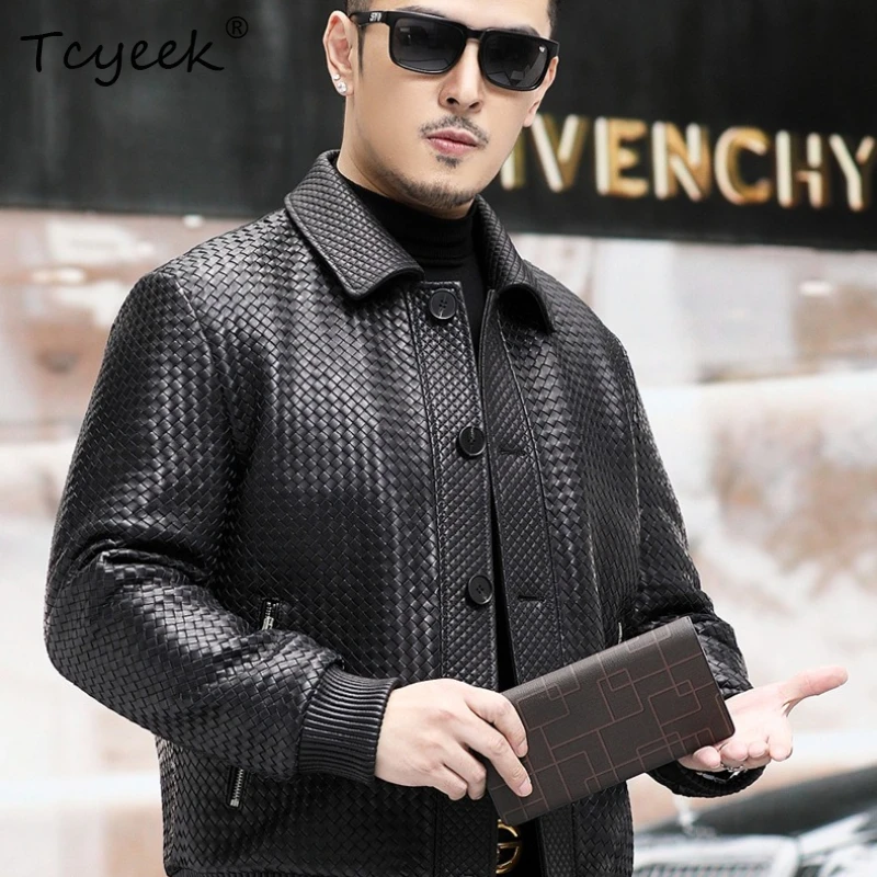 

Tcyeek мужские куртки из натуральной кожи, дубленка, весенне-осенняя мужская одежда, новая верхняя одежда, плетение 2025, Jaqueta De Couro