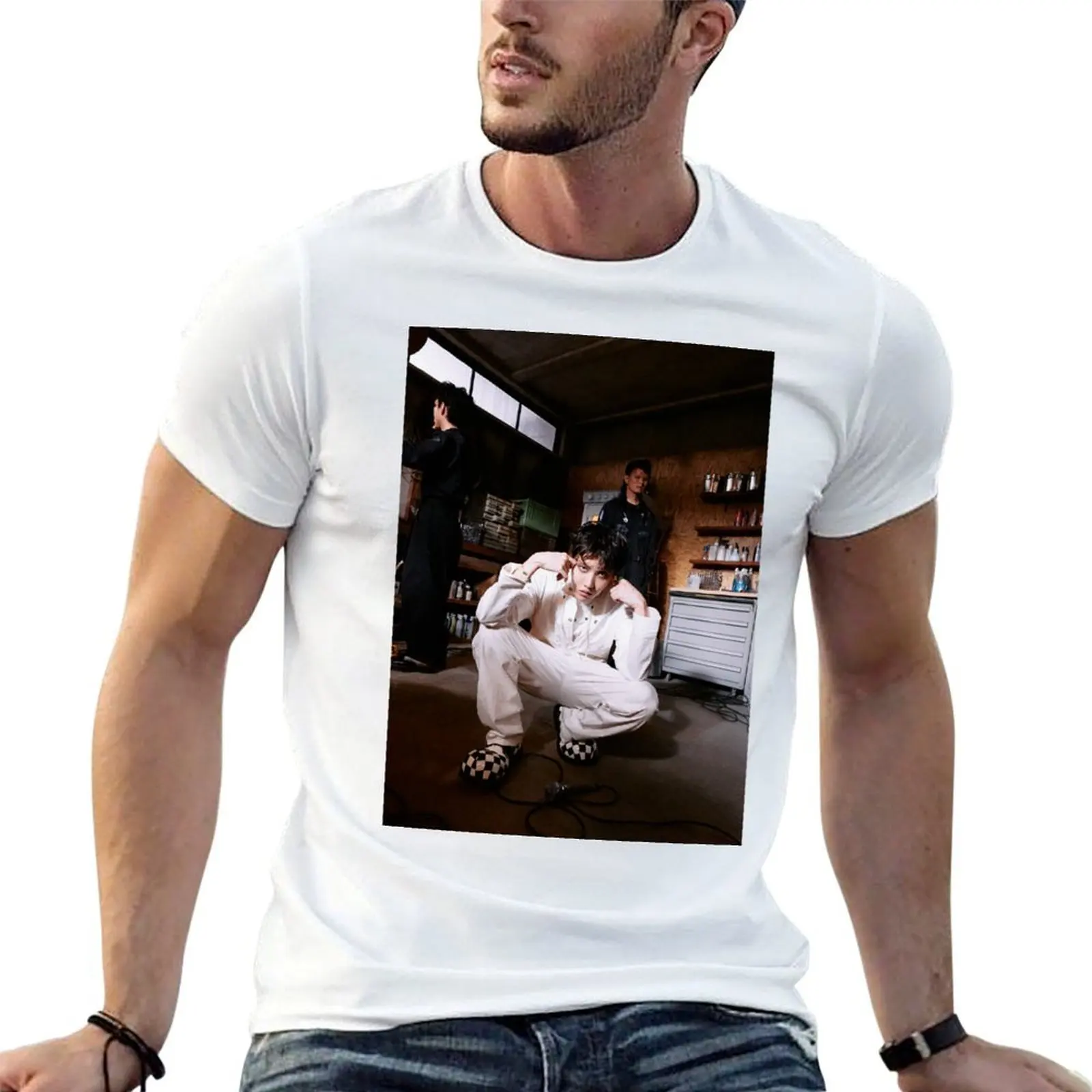 

Jack in the Box MORE Lollapalooza Festival Concept Photos Teaser Blue Pink Flower Black Heart Logos Pattern White Backgr T-Shirt