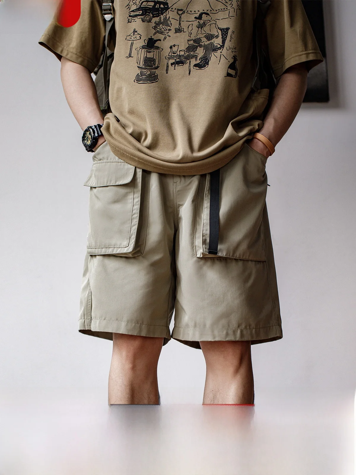 

Maden Outdoor Workwear Loose Fit Straight Leg orts Multi-ket Qui Dry Men's Summer Casual Pants Polyester Fiber