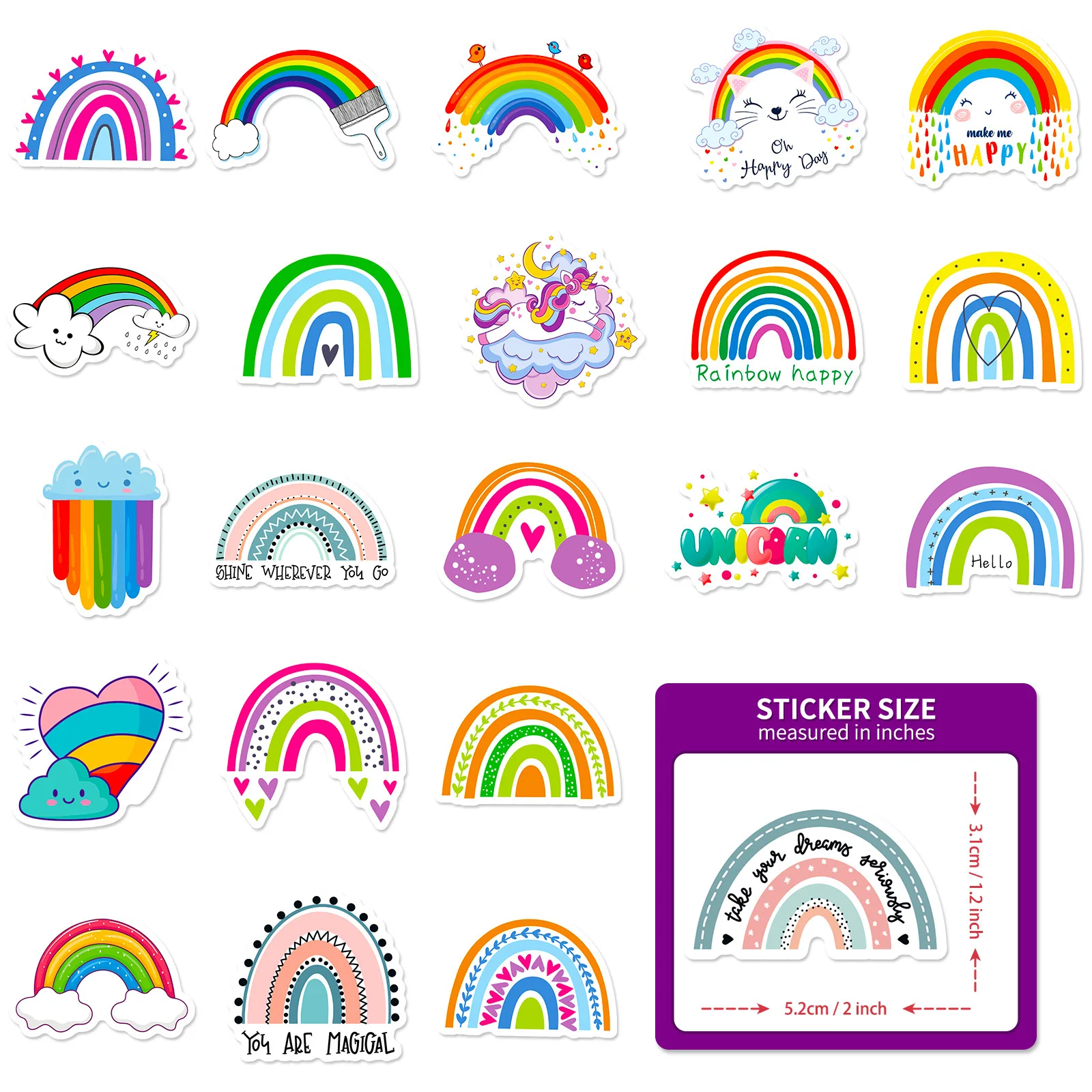 50 - 100 PCS Vibrant & Cute Sticker Packs - Rainbow, Cat, & Random Mix  - Perfect for Rewarding Kids, Journaling, & DIY Projects