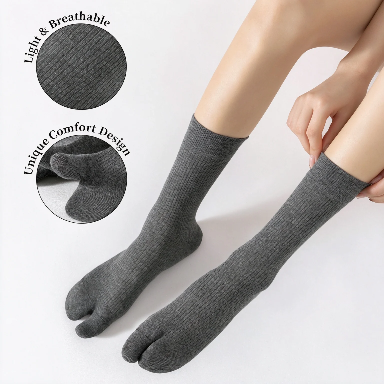 Y2K Cotton Elastic Two Fingers Socks Solid Color Split Toe Socks Unisex Two-Toed Sock Middle Tube Tabi Socks Sox for Women Men