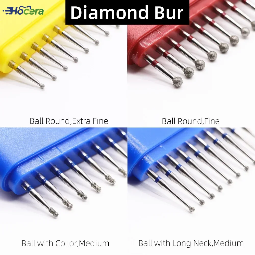 

Hocera Diamond Burs FG 1.6mm Ball Round Long Neck Collar Grinding Drills Dental Lab Tools for High Speed Handpiece Dentist