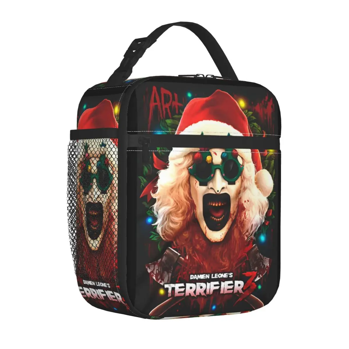 Terrifier 3 Christmas Clown Insulated Lunch Bags High Capacity Meal Container Cooler Bag Tote Lunch Box College Bento Pouch