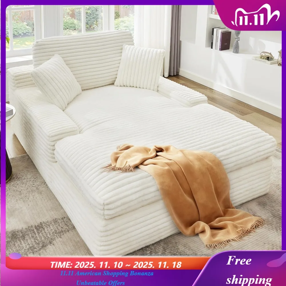 Oversized Chaise Lounge Sofa Chair Indoor, Corduroy Memory Foam Couch, Plush Reading Chair, Upholstered Sofa