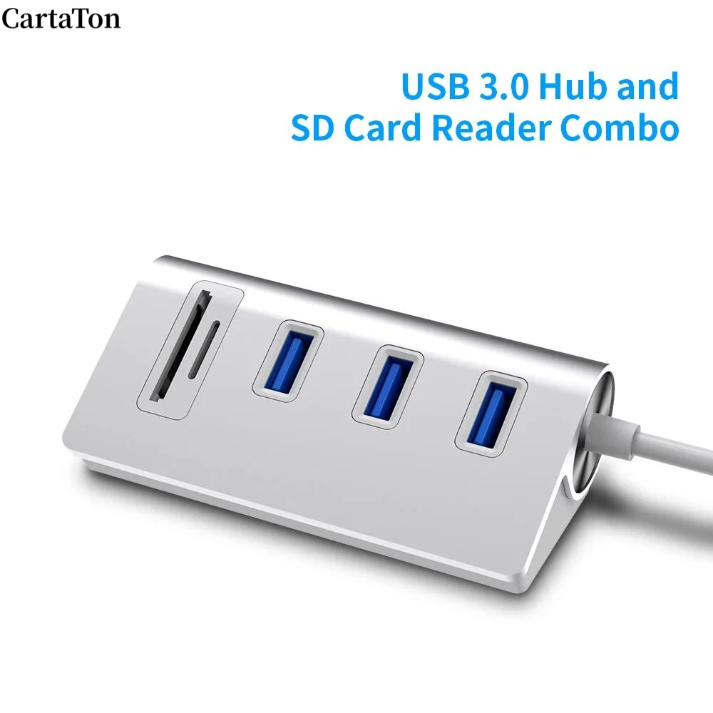 New Arrival Aluminum 10 gbps Super Speed  charging data transport 5 in 1 3 ports USB A USB HUB Card reader