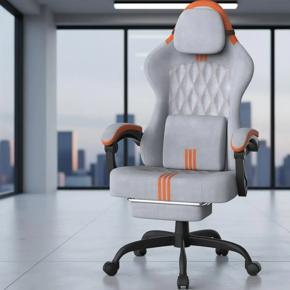 كرسي ألعاب مريح عالي الظهر مع مقعد أوسع وتدليك قطني، رمادي/برتقالي #1