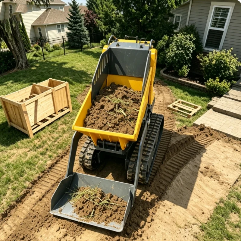 Mini-rupsdumptruck met aangepaste hydraulische hefwerking, goede off-road prestaties, zelfrijdende rupsmini-dumper