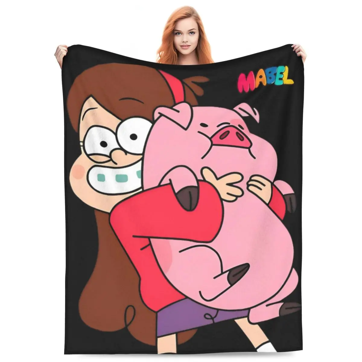 Mabel Funny Pig Gravity Falls Super Warm Blanket Airplane Travel Plush Throw Blanket Graphic Bedroom Flannel Bedspread Bed Cover