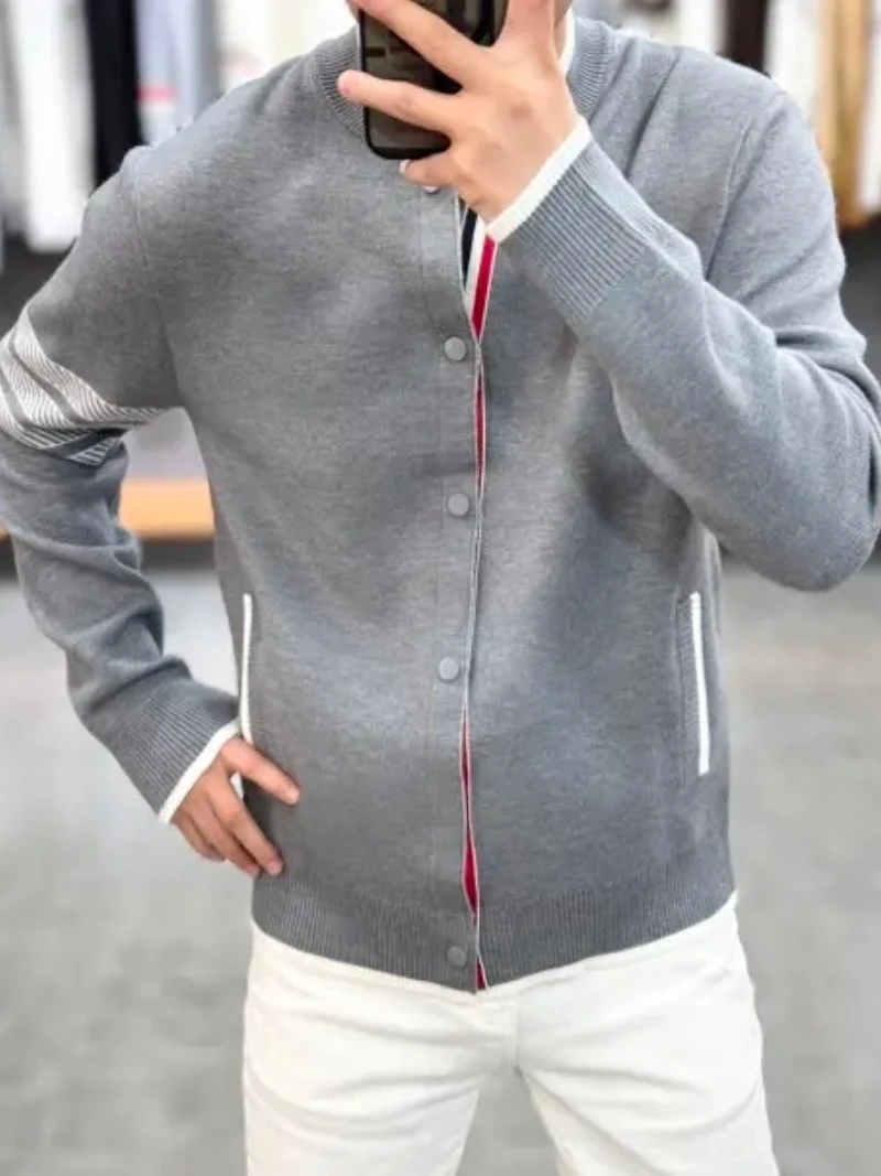

Мужской вязаный кардиган с бейсбольным воротником, осенне-зимняя новинка, повседневный, высококачественный, модный мужской трикотаж