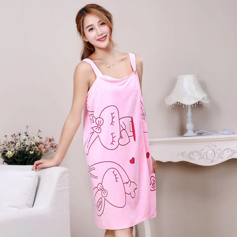 Female Wearable Bath Towel Cartoon Print Camisole Bath Skirt Women's Bathrobe Beach Towel Sauna Bra Bath Towel