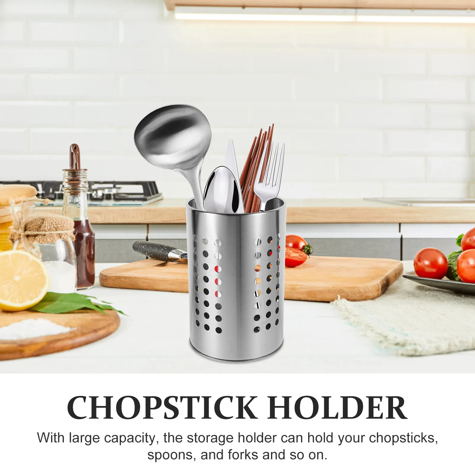 

Kitchen Utensil Holder Stainless Steel Cutlery Storage Rack Self Draining Design Space Saving Desktop Silverware Basket For
