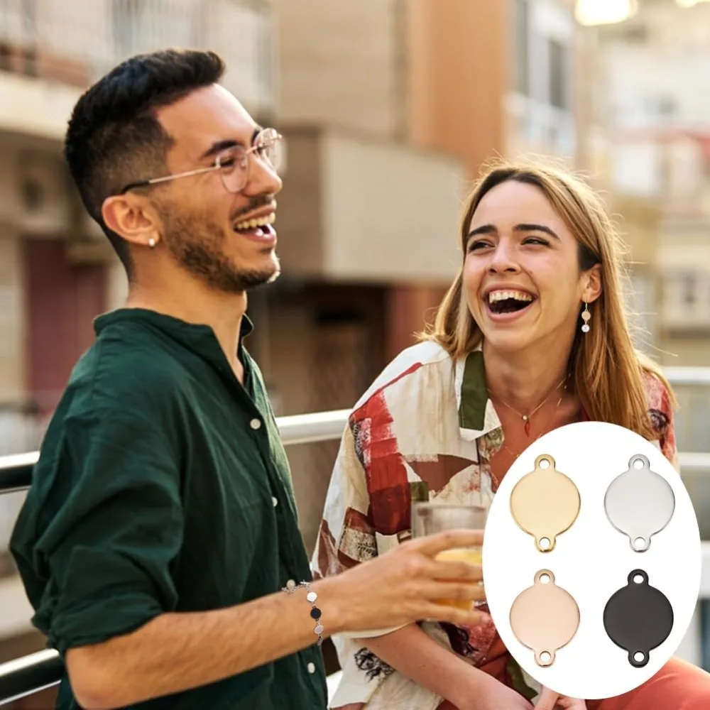 40 قطعة 4 ألوان الفولاذ المقاوم للصدأ ربط موصل 10 مللي متر شقة جولة مجوهرات موصل لسوار قلادة مجوهرات DIY صنع عدة