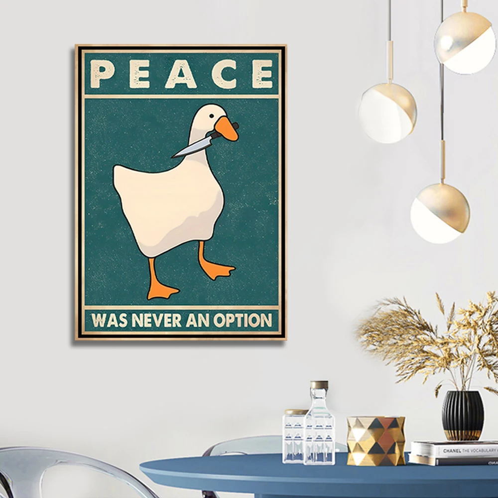 Goose Peace Was Never An Option Funny Goose Canvas Prints Posters Goose Meme Art Signs Modern Home Living Room Decor Paintings