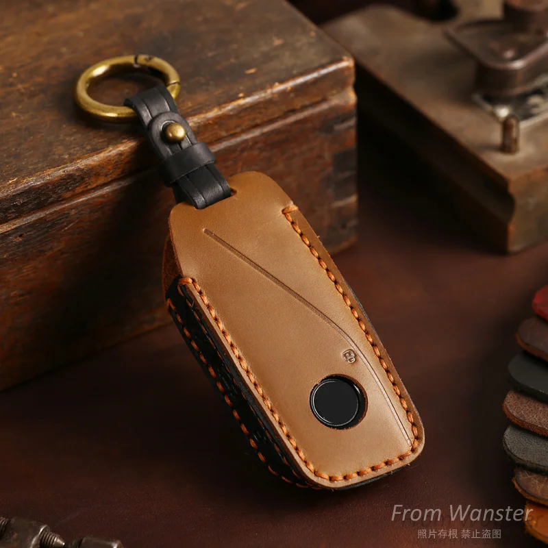 New Genuine Leather Car Key Case Smart Remote Key Protect Cover Shell for 2023 BMW Energy Ix XM I7 X7 7 Series Accessories
