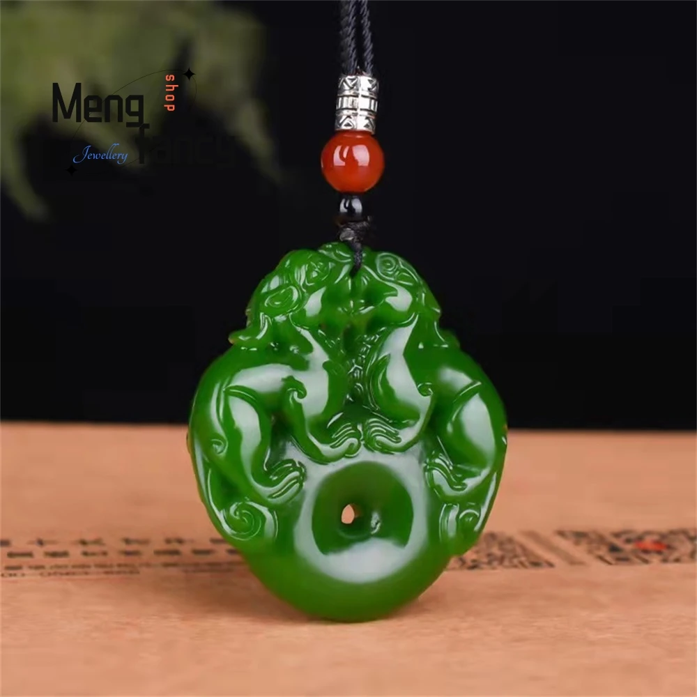 

Hetian Jade Pi Xiu Peace Pendant, Kunlun Fat White Jade Pi Xiu Double Beast Pendant, Men's And Women's Necklaces Fashion Jewelry