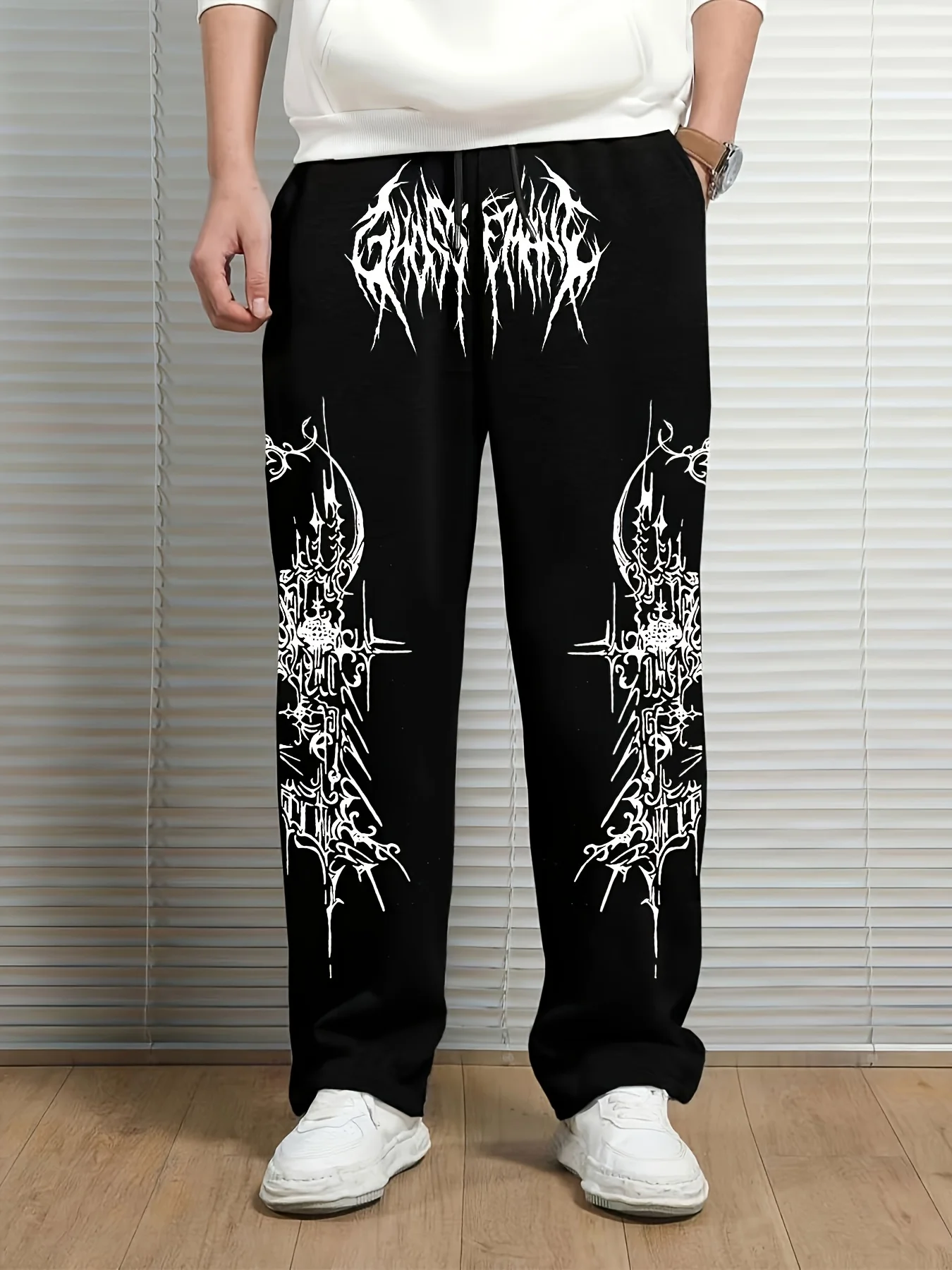Men's black trousers oversized street hip hop fashion high quality casual jogging pants for daily wear stylish graffiti design